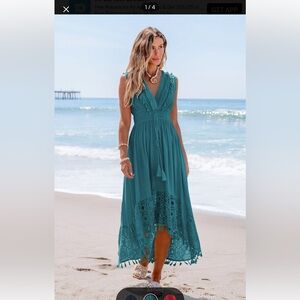 Cupshe Blue High-Low Sundress Plunge Neck Resort Wear